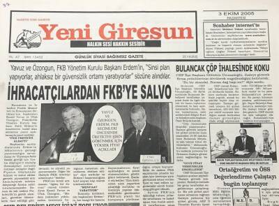 Yeni Giresun Gazetesi 3 Ekim 2005 Sahil Güvenliği İçin Zirve GZ30200 - 1