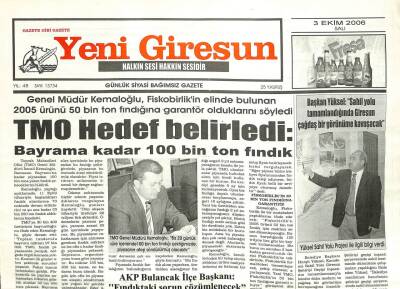 Yeni Giresun Gazetesi 3 Ekim 2006 - FKBde Ağca Dönemi Resmen Başladı GZ101873 - 1