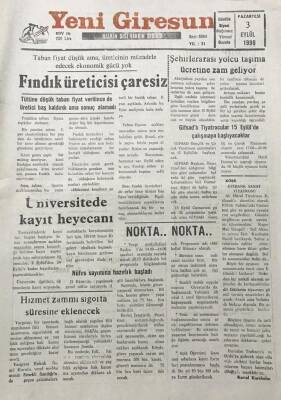 Yeni Giresun Gazetesi 3 Eylül 1990 Fındık Üreticisi Çaresiz GZ30238 - 1