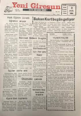 Yeni Giresun Gazetesi 3 Eylül 1994Çay Atıkları Almanyaya İhraç Ediliyor GZ30038 - 1
