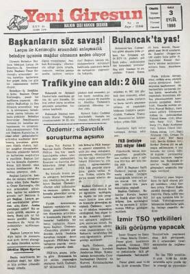 Yeni Giresun Gazetesi 3 Eylül 1996 Başkanların Söz Savaşı Larçın Ve Kerimoğlu GZ30507 - 1