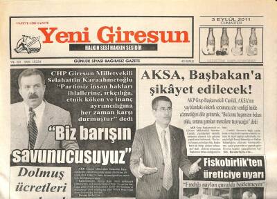 Yeni Giresun Gazetesi 3 Eylül 2011 - AKSA Başbakana Şikayet Edilecek GZ108965 - 1