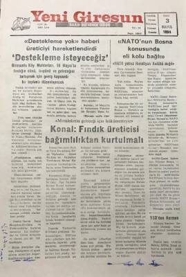 Yeni Giresun Gazetesi 3 Haziran 1994 Kenan Konal Fındık Üreticisi Bağımlılıktan Kurtalmalı GZ25983 - 1