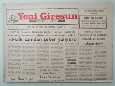 Yeni Giresun Gazetesi 3 Haziran 2000 Işık Modern Çöp Fabrikası Yolda -GZ14800 - 1