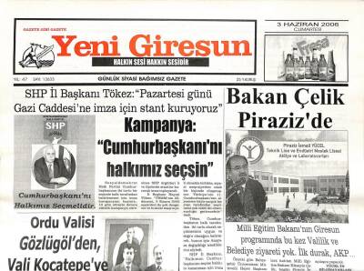 Yeni Giresun Gazetesi 3 Haziran 2006 - Kampanya Cumhurbaşkanını Halkımız Seçsin GZ108655 - 1