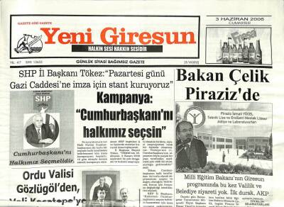 Yeni Giresun Gazetesi 3 Haziran 2006 - Öğrenciler Fındık Kurutma Makinesi Yaptılar GZ97222 - 1