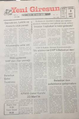 Yeni Giresun Gazetesi 3 Mart 1993 Son Gülen Giresunspor Olucak GZ25654 - 1