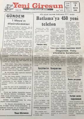 Yeni Giresun Gazetesi 3 Mayıs 1996 Özgürlük Yolu Yayalara Bırakılsın GZ30414 - 1