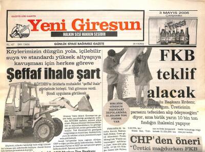 Yeni Giresun Gazetesi 3 Mayıs 2006 - Şeffaf İhale Şart GZ108628 - 1