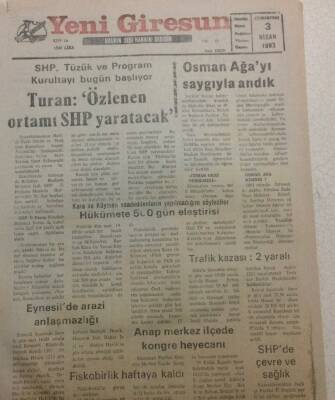 Yeni Giresun Gazetesi 3 Nisan 1993 - Seka Aksu Şampiyon GZ38494 - 1