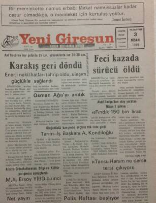 Yeni Giresun Gazetesi 3 Nisan 1995 - Karakış Geri Döndü GZ34635 - 1