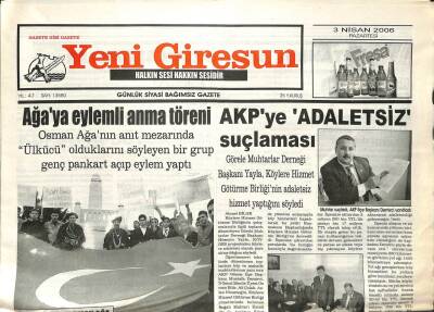 Yeni Giresun Gazetesi 3 Nisan 2006 - AKPye Adaletsiz Suçlama GZ108859 - 1