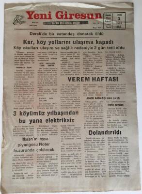 Yeni Giresun Gazetesi - 3 Ocak 1992 - Verem Haftası GZ43837 - 1