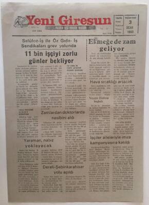 Yeni Giresun Gazetesi 3 Ocak 1993 - 11 Bin İşçiyi Zorlu Günler Bekliyor GZ31121 - 1