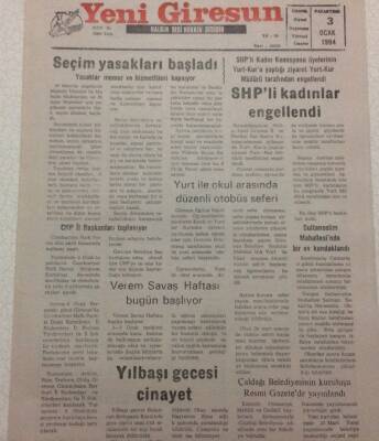 Yeni Giresun Gazetesi 3 Ocak 1994 - Seçim Yasakları Başladı GZ38210 - 1