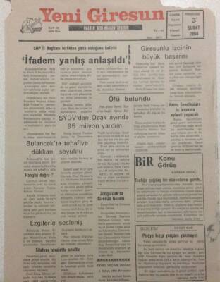 Yeni Giresun Gazetesi 3 Şubat 1994 - Giresunsporda Sakatlar Düşündürüyor GZ34579 - 1