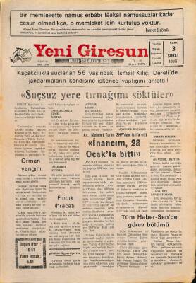 Yeni Giresun Gazetesi 3 Şubat 1995 - Tüm Haber-Sende Görev Bölümü GZ79427 - 1
