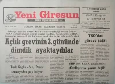 Yeni Giresun Gazetesi 3 Temmuz 2003 Rusya En Pahalı Gazı Türkiyeye Satıyor -GZ33281 - 1