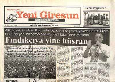 Yeni Giresun Gazetesi 3 Temmuz 2007 - Fındıkçıya Yine Hüsran GZ101780 - 1