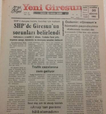 Yeni Giresun Gazetesi 30 Ağustos 1993 - SHPde Giresunun Sorunları Belirlendi GZ35452 - 1