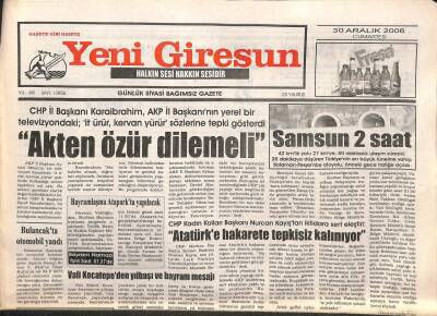 Yeni Giresun Gazetesi 30 Aralık 2006 - Bolaman Perşembe Otoyolu Hizmete Açıldı GZ108486 - 1