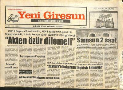 Yeni Giresun Gazetesi 30 Aralık 2006 - Bolaman Trafiğe Açıldı GZ101791 - 2