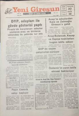 Yeni Giresun Gazetesi 30 Eylül 1991 Özdemirin Yarın İstifa Etmesi Bekleniyor GZ25609 - 1