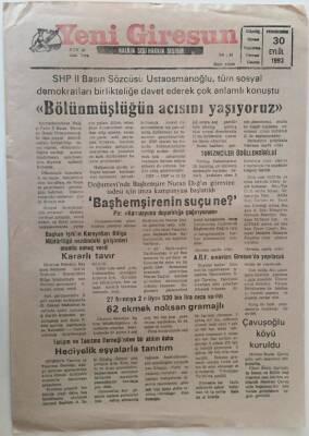 Yeni Giresun Gazetesi 30 Eylül 1993 - Bölünmüşlüğün Acısını Yaşıyoruz GZ31091 - 1