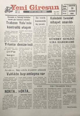 Yeni Giresun Gazetesi 30 Haziran 1990 Yağışlarla Yılanlar Denize İndi GZ30111 - 1
