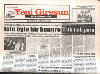 Yeni Giresun Gazetesi 30 Kasım 2006 - Savcılık Milli Eğitim El Ele GZ107959 - 1
