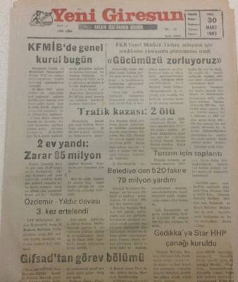 Yeni Giresun Gazetesi 30 Mart 1993 - Trafik Kazası 2 Ölü GZ38490 - 1