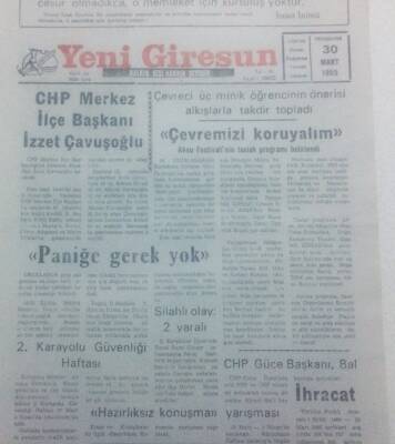 Yeni Giresun Gazetesi 30 Mart 1995 - CHP Merkez İlçe Başkanı İzzet Çavuşoğlu GZ42185 - 1