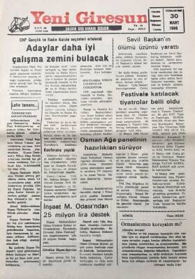 Yeni Giresun Gazetesi 30 Mart 1996 Chp Gençlik Ve Kadın Kurulu Seçimleri Ertelendi GZ30537 - 1