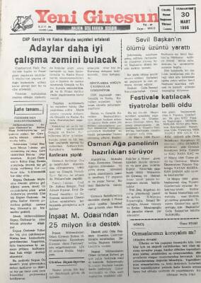 Yeni Giresun Gazetesi 30 Mart 1996 Osman Ağa Panelinin Hazırlıkları Sürüyor GZ30441 - 1
