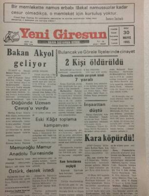 Yeni Giresun Gazetesi 30 Mayıs 1995 - Bakan Akyol Geliyor GZ34672 - 1
