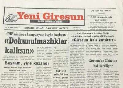 Yeni Giresun Gazetesi 30 Mayıs 2005 Giresunda 2 Bin Ton Bal Üretiliyor GZ30346 - 1
