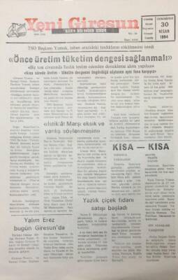 Yeni Giresun Gazetesi 30 Nisan 1994 Yalım Erez Bugün Giresunda GZ26050 - 1