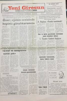 Yeni Giresun Gazetesi 30 Nisan 2001 Öner Şebin Cevizinde Hepiniz Günahkarsınız GZ30901 - 1
