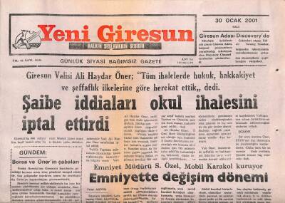 Yeni Giresun Gazetesi 30 Ocak 2001 - Şaibe İddiaları Okul İhalesini İptal Ettirdi GZ107872 - 1
