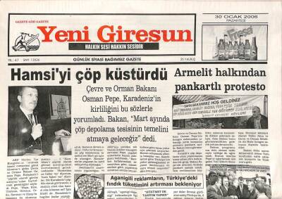 Yeni Giresun Gazetesi 30 Ocak 2006 - Hamsiyi Çöp Küstürdü GZ108481 - 1