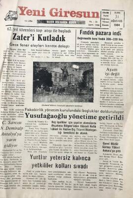 Yeni Giresun Gazetesi 31 Ağustos 1984 62. Yıl Törenleri Top Atışı İle Başladı GZ30543 - 1