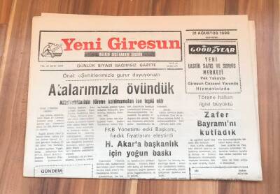 Yeni Giresun Gazetesi 31 Ağustos 1998 - Atalarımızla Övündük GZ1766 - 2