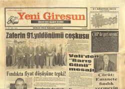 Yeni Giresun Gazetesi 31 Ağustos 2013 - Cörüt Emanete Fındık Vermeyin GZ101829 - 1
