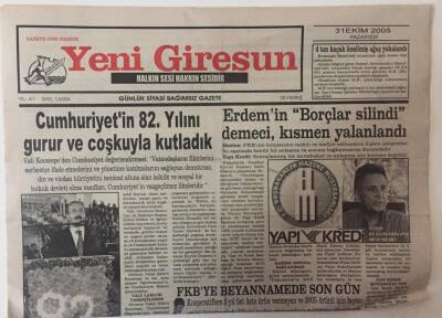 Yeni Giresun Gazetesi 31 Ekim 2005 - Cumhuriyetin 82. Yılını Gurur Ve Coşkuyla Kutladık GZ31029 - 1