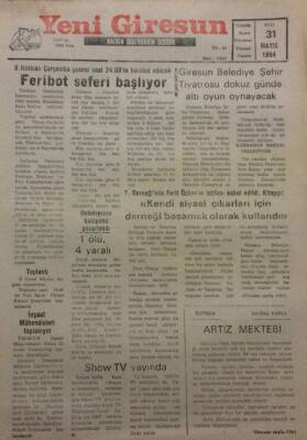 Yeni Giresun Gazetesi 31 Mayıs 1994 - Feribot Seferi Başlıyor GZ34869 - 1