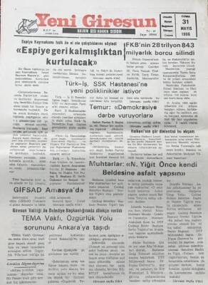 Yeni Giresun Gazetesi 31 Mayıs 1996 FKBnin 28 Trilyon 843 Milyarlık Borcu Silindi GZ30483 - 1
