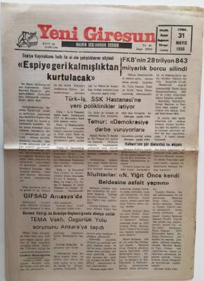 Yeni Giresun Gazetesi 31 Mayıs 1996 - TEMA Vakfı , Özgürlük Yolu Sorununu Ankaraya Taşıdı GZ28738 - 1