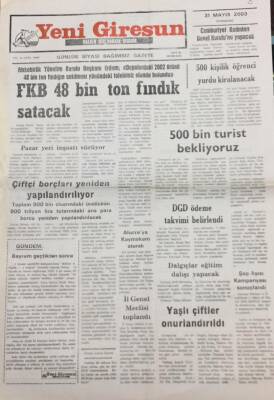 Yeni Giresun Gazetesi 31 Mayıs 2003 500 Bin Turist Bekliyoruz GZ30900 - 1