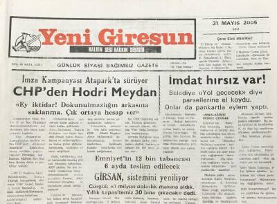Yeni Giresun Gazetesi 31 Mayıs 2005 Fındık Fiyatı Üreticiyi Memnun Etmeli GZ30344 - 1