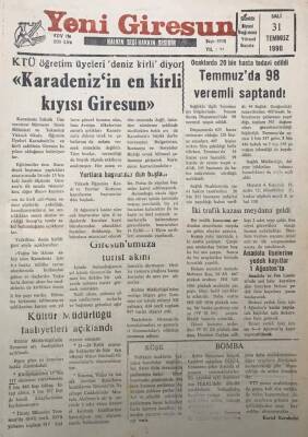 Yeni Giresun Gazetesi 31 Temmuz 1990 Temmuzda 98 Veremli Saptandı GZ30155 - 1
